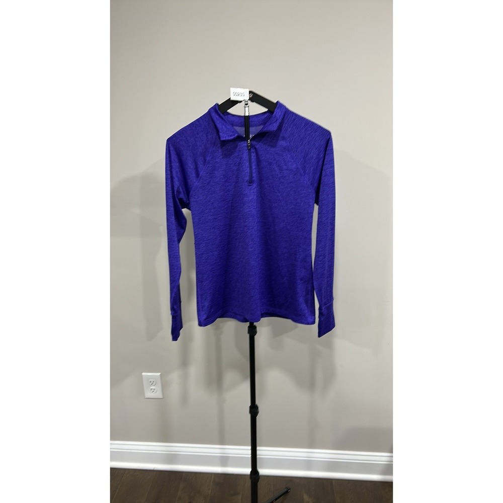 Ideology Womens Purple Heathered 1/4 Zip Active Pullover Thumbholes Size M